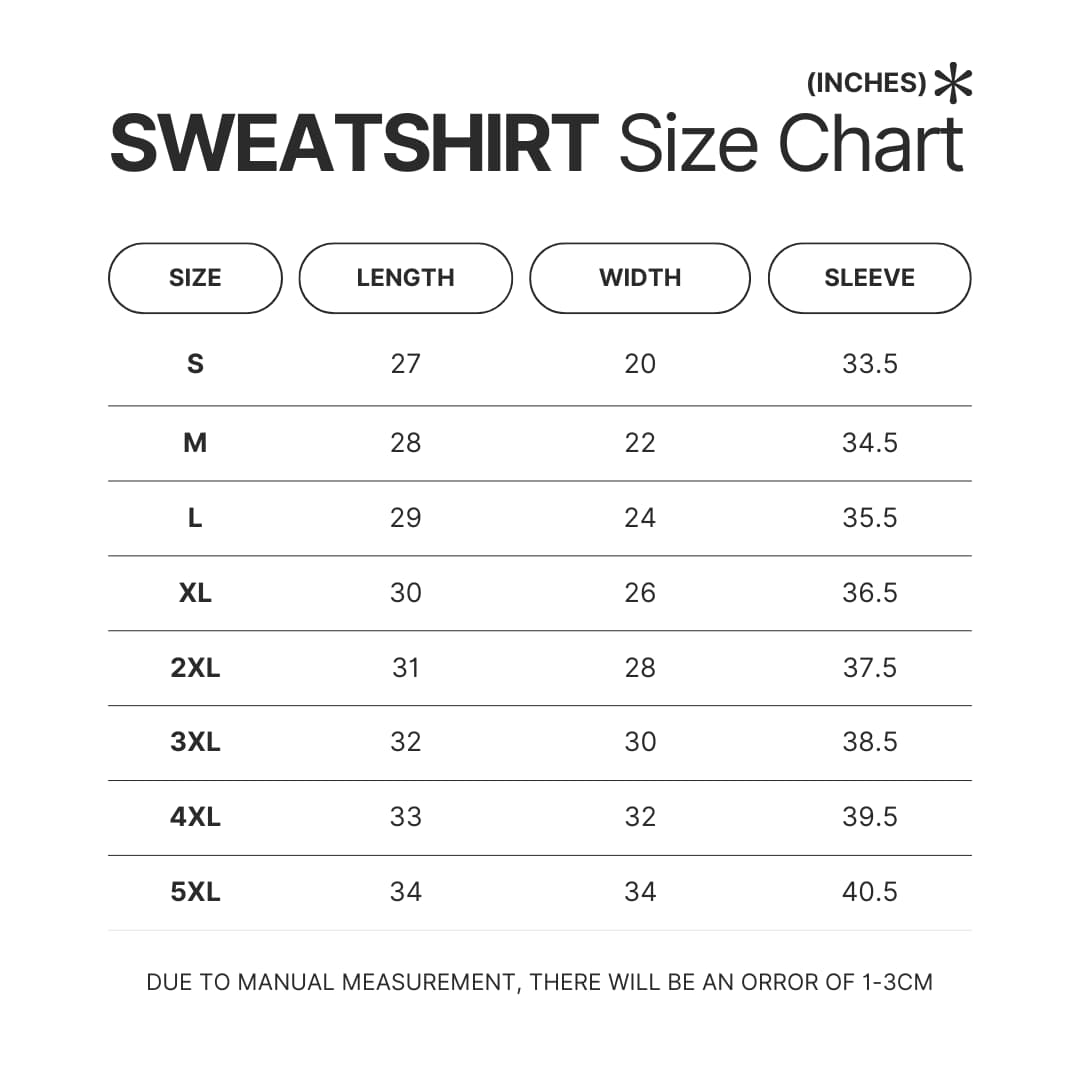 Sweatshirt Size Chart - My Dress-Up Darling Merch