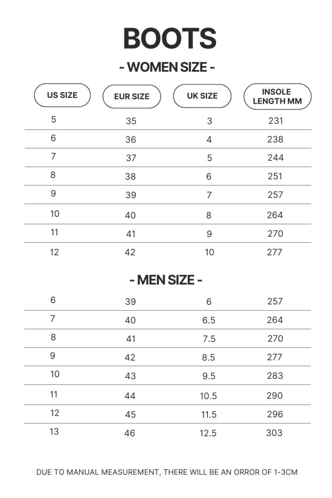 Boots Size Chart - My Dress-Up Darling Merch
