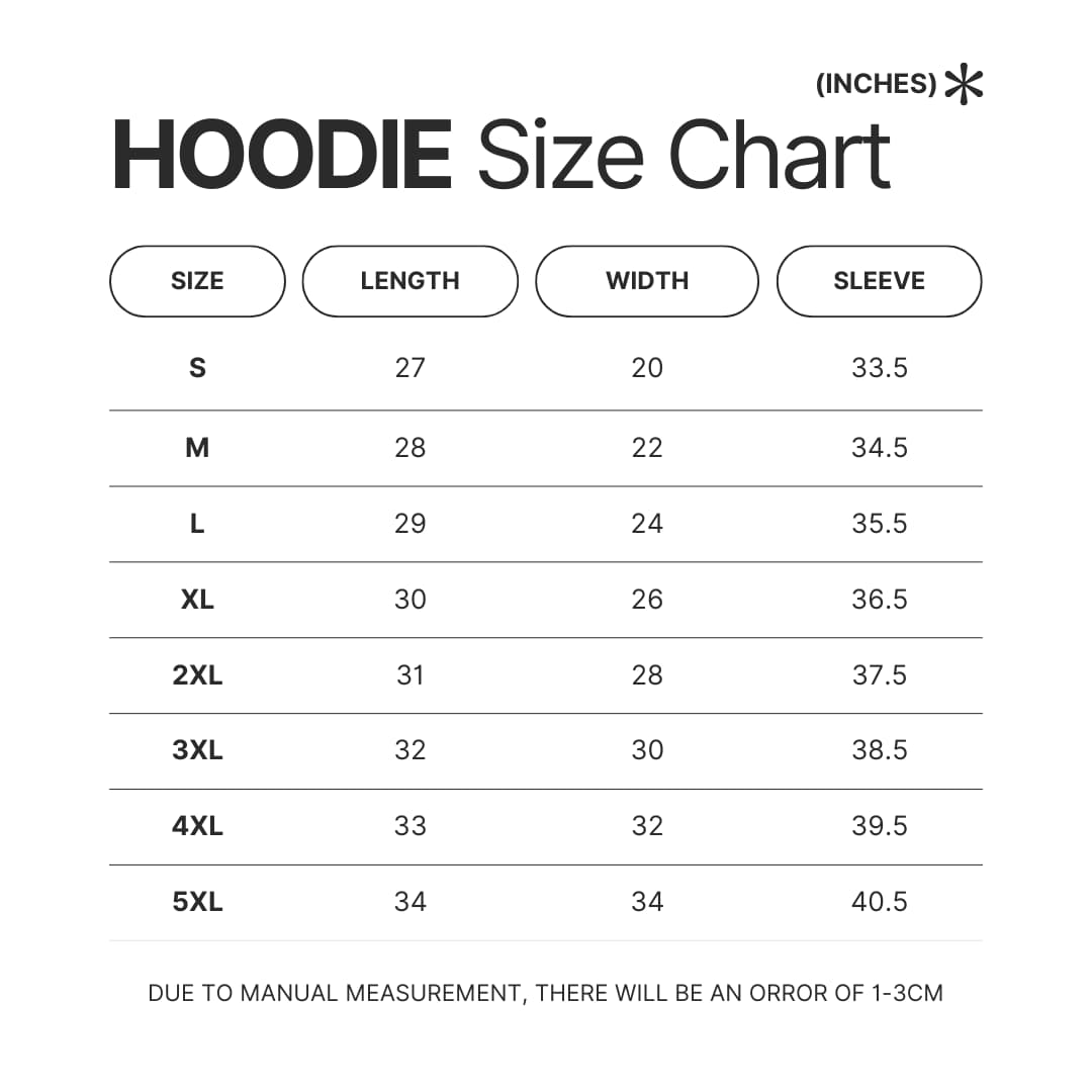 Hoodie Size Chart 1 - My Dress-Up Darling Merch