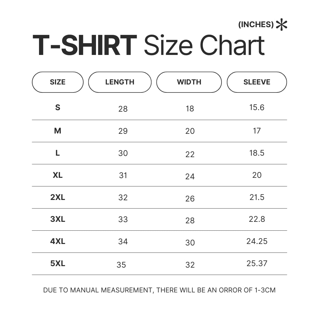 T shirt Size Chart 1 - My Dress-Up Darling Merch